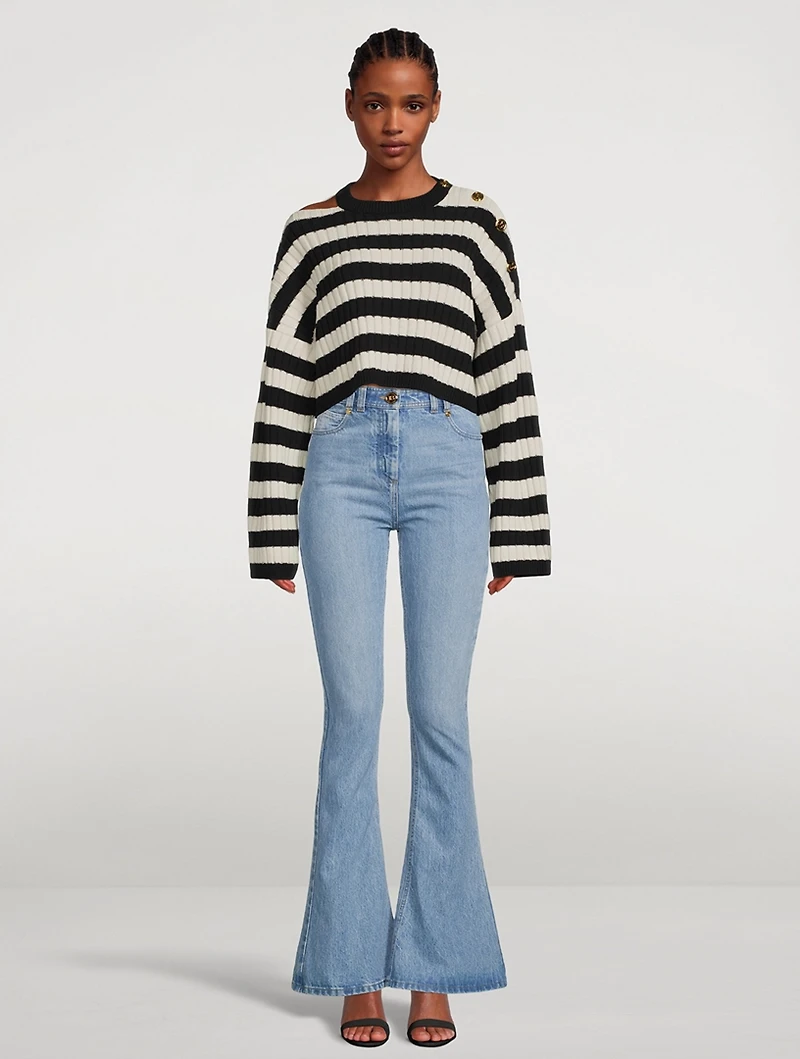 Cropped Sweater Stripe Print