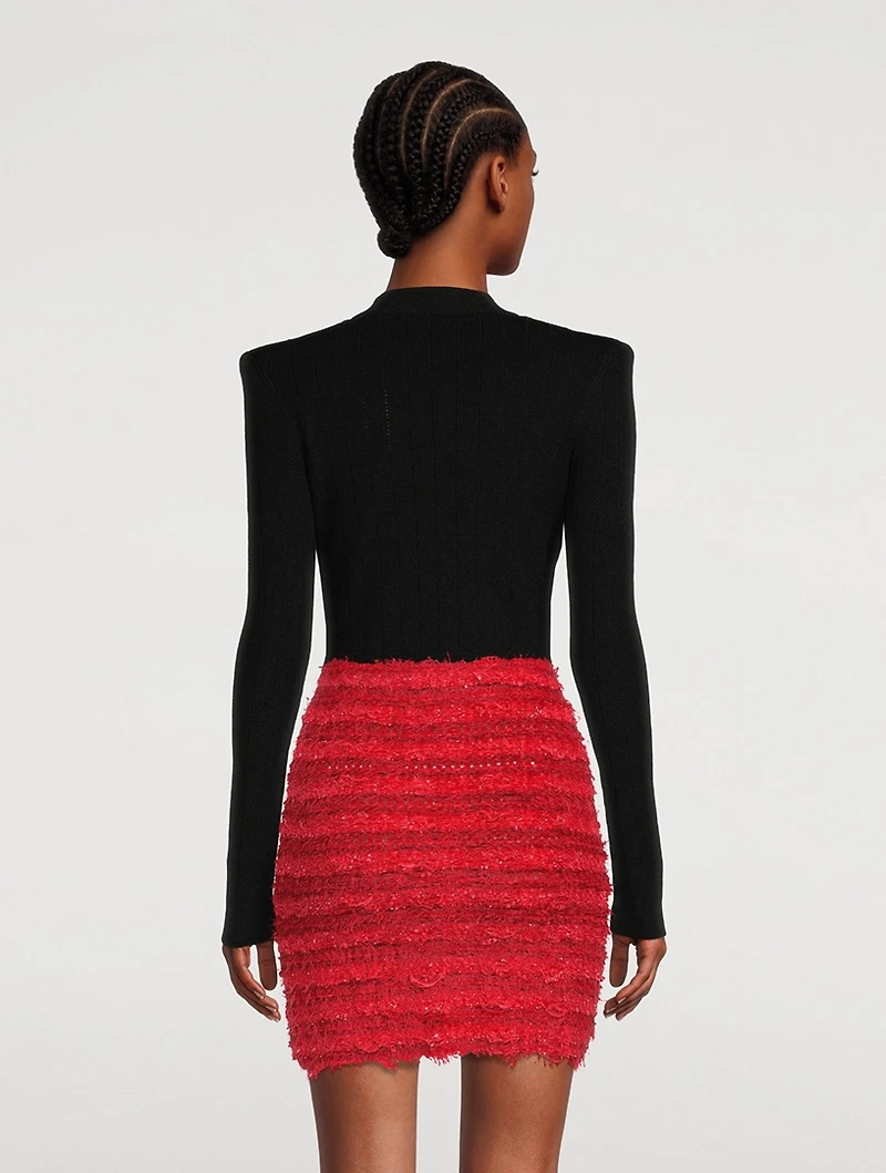 Zip-Front Tweed Mini Skirt