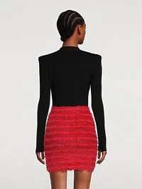 Zip-Front Tweed Mini Skirt