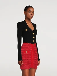 Zip-Front Tweed Mini Skirt