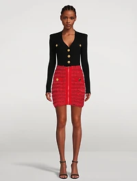 Zip-Front Tweed Mini Skirt