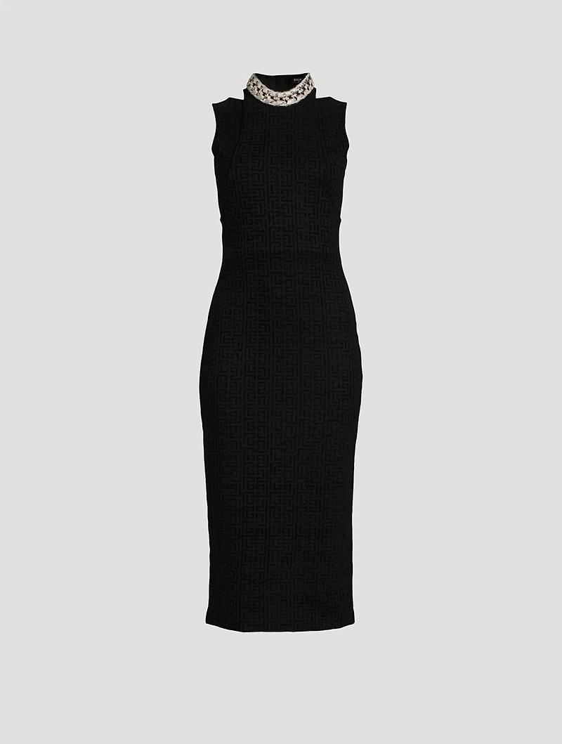 Velvet Monogram Midi Dress With Chain Collar