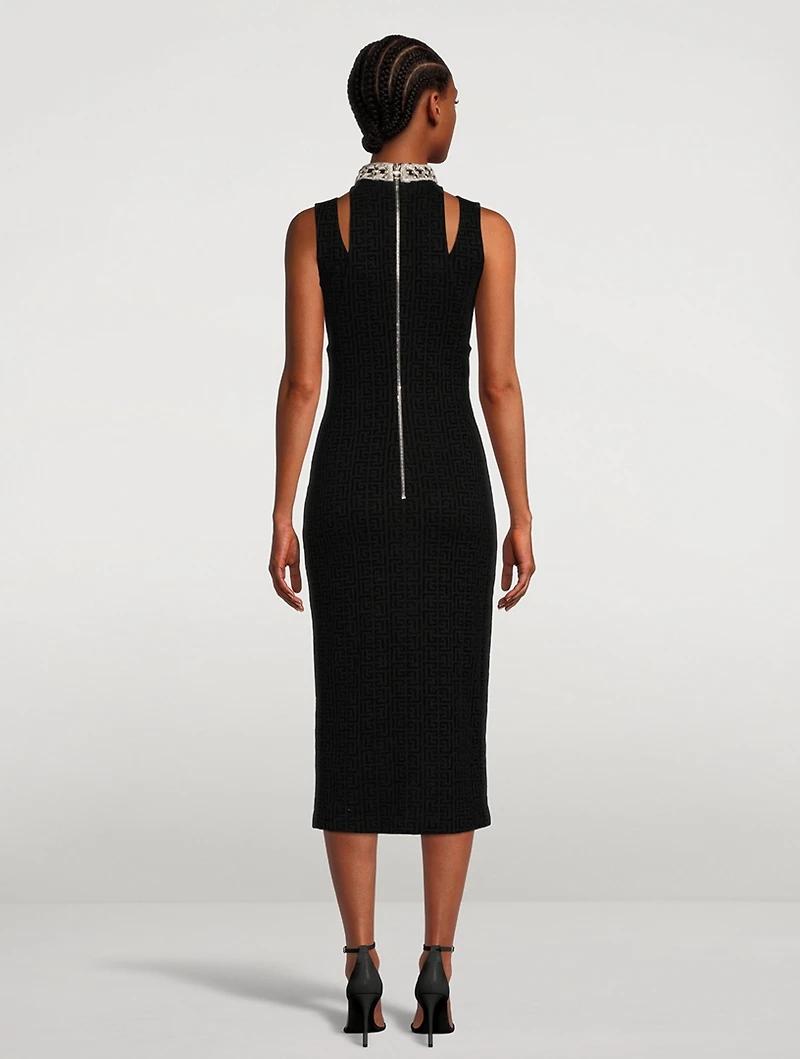 Velvet Monogram Midi Dress With Chain Collar