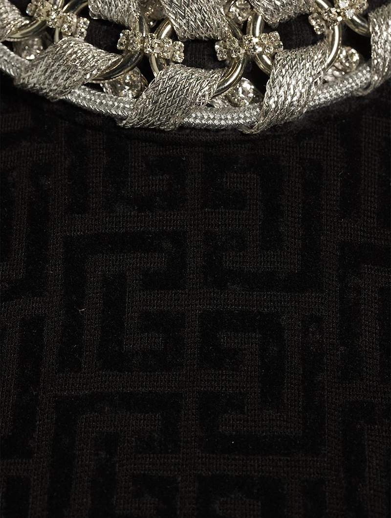 Velvet Monogram Midi Dress With Chain Collar