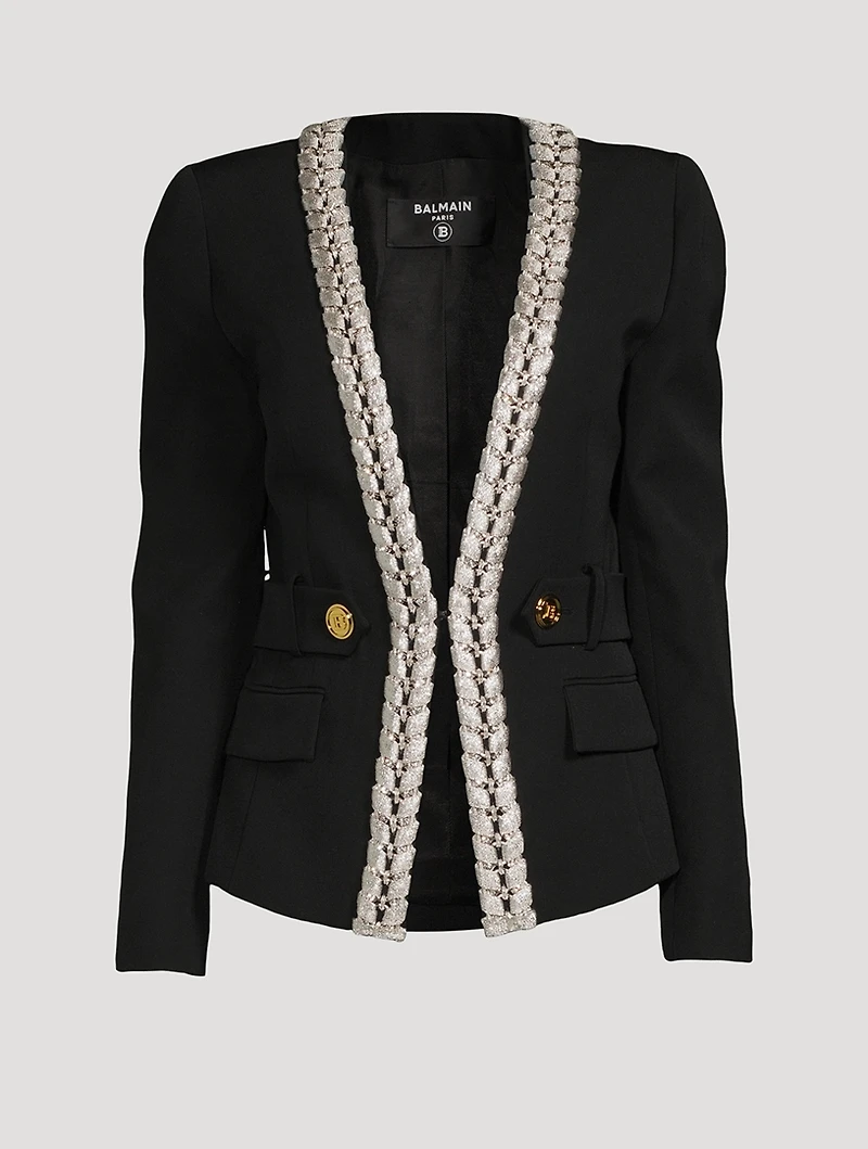 Wool Blazer With Chain Trim