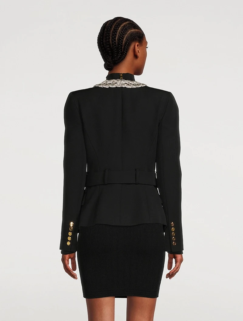 Wool Blazer With Chain Trim