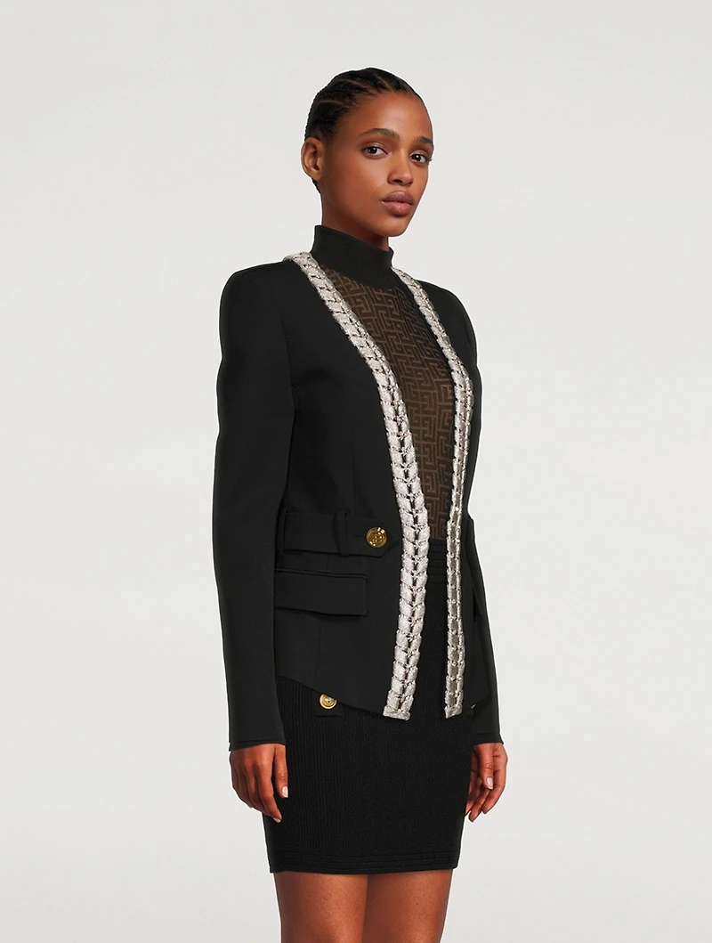 Wool Blazer With Chain Trim