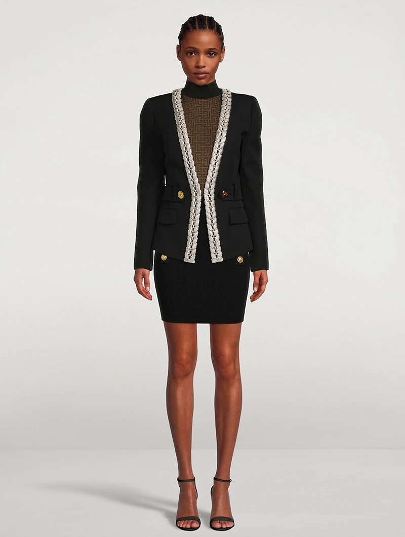 Wool Blazer With Chain Trim