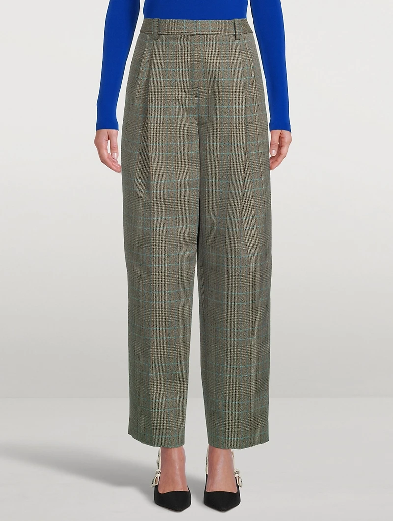 Pleated Trousers Check Print