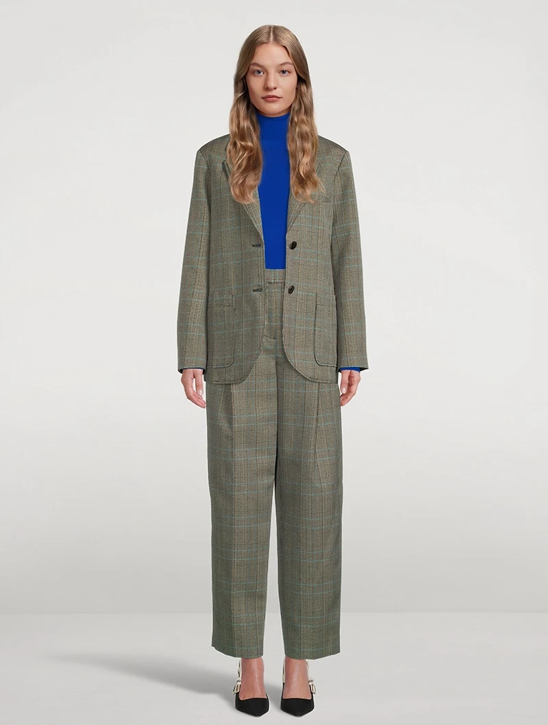 Pleated Trousers Check Print