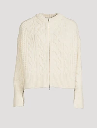 Cable-Knit Wool Zip-Front Cardigan