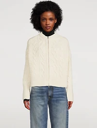 Cable-Knit Wool Zip-Front Cardigan