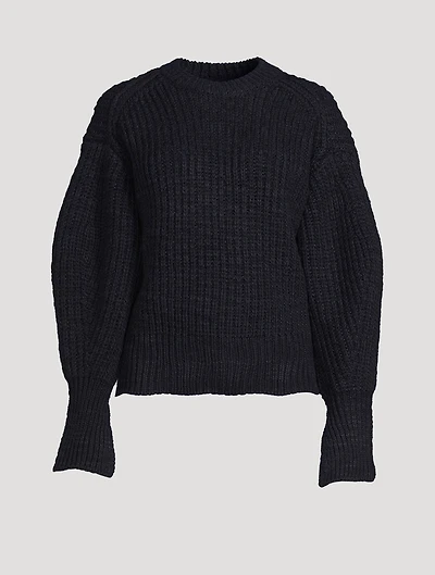 Puff-Sleeve Wool Sweater With Back Bow