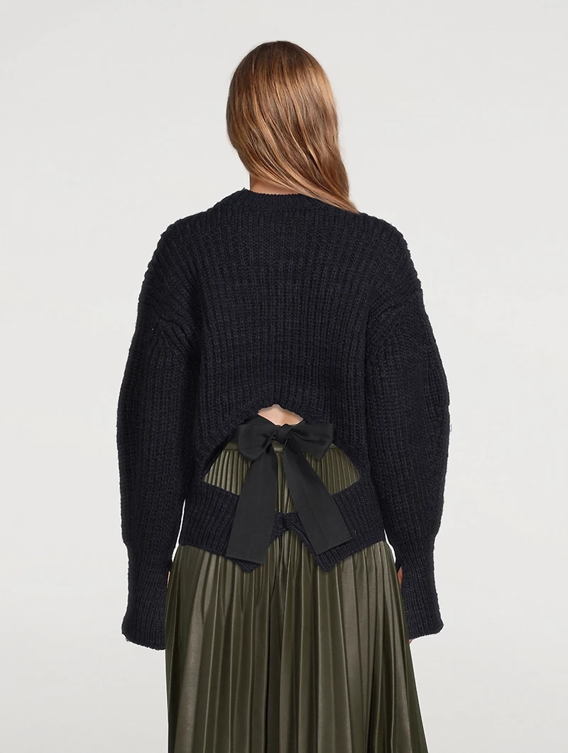 Puff-Sleeve Wool Sweater With Back Bow