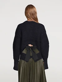 Puff-Sleeve Wool Sweater With Back Bow