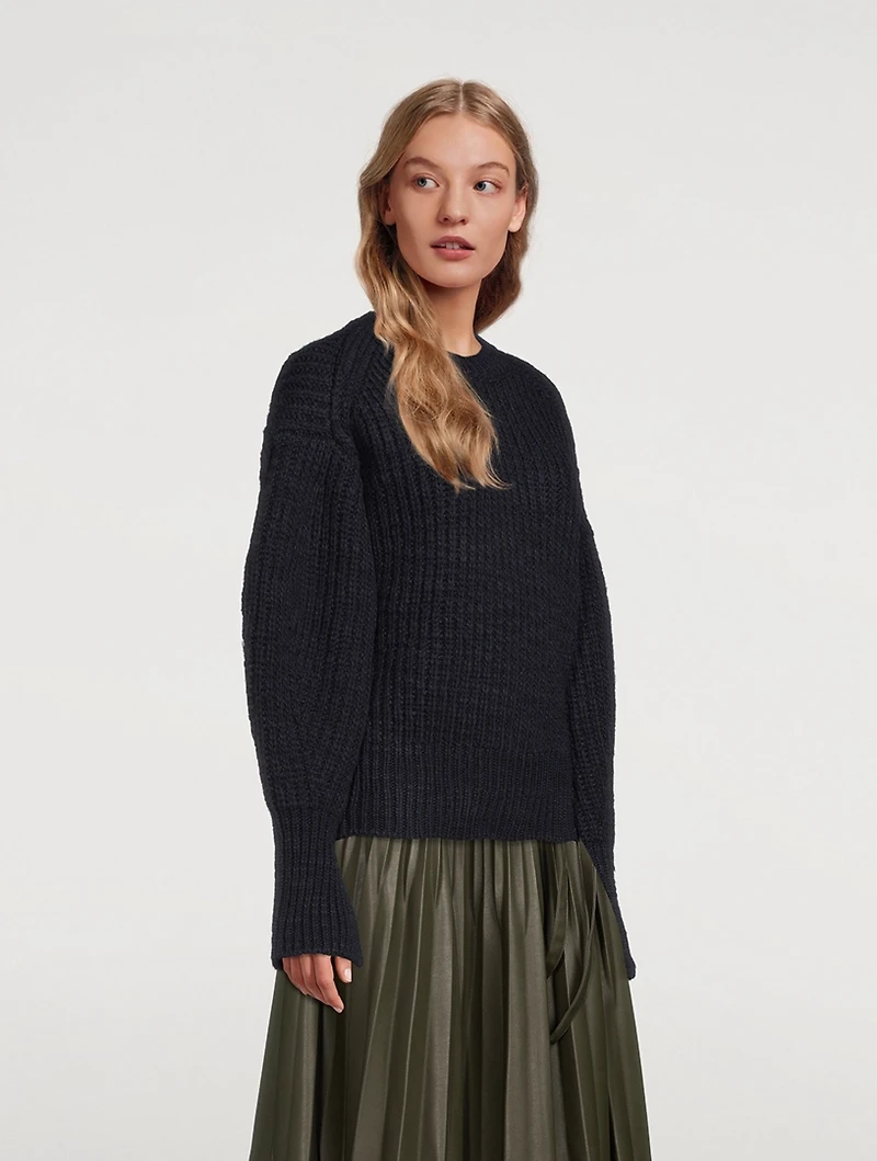 Puff-Sleeve Wool Sweater With Back Bow