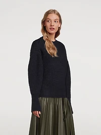 Puff-Sleeve Wool Sweater With Back Bow