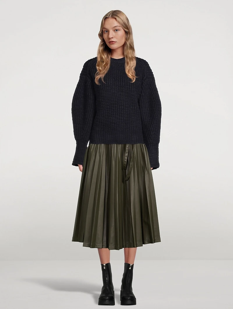 Puff-Sleeve Wool Sweater With Back Bow