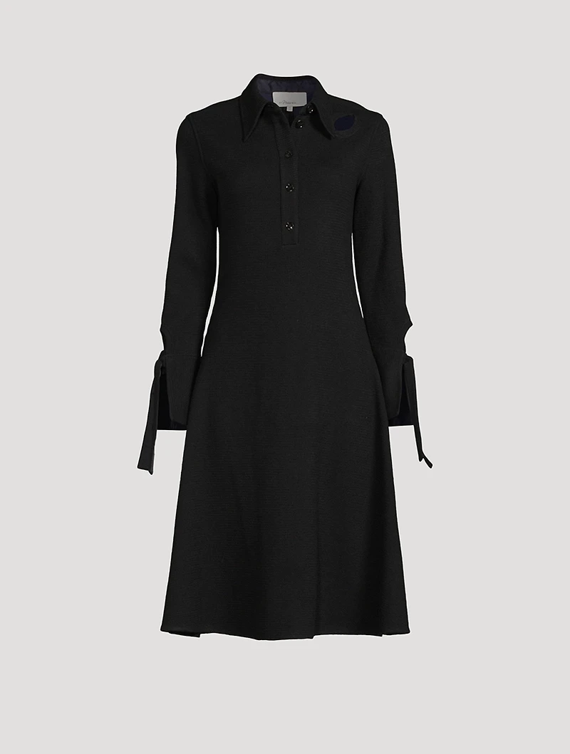 Tie-Cuff Knit Shirt Dress