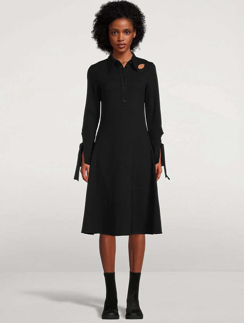 Tie-Cuff Knit Shirt Dress