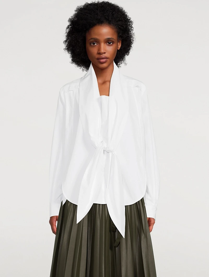 Cotton Poplin Tie-Front Shirt