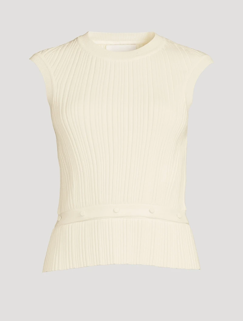 Ribbed Merino Wool Sleeveless Sweater With Detachable Hem