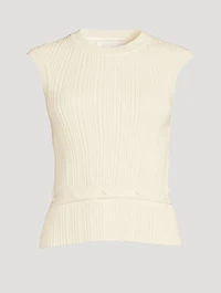 Ribbed Merino Wool Sleeveless Sweater With Detachable Hem