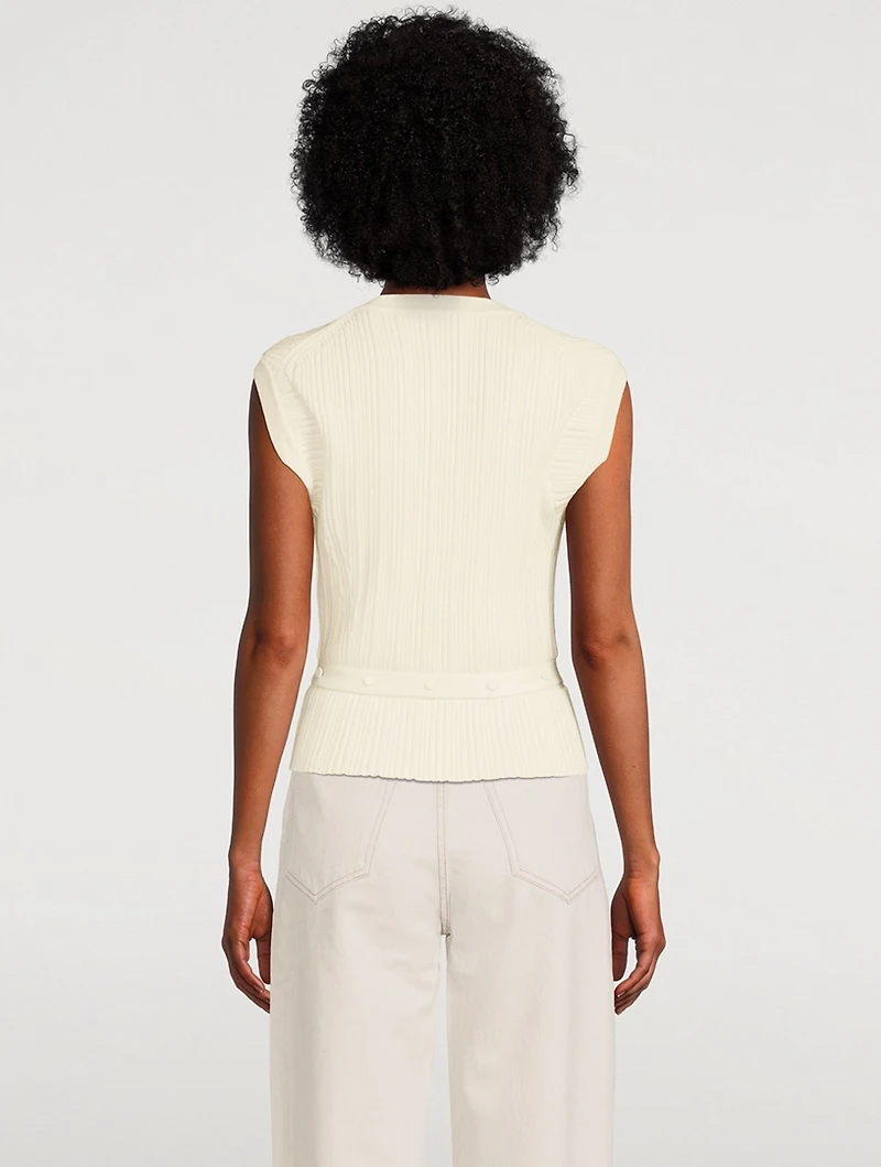 Ribbed Merino Wool Sleeveless Sweater With Detachable Hem