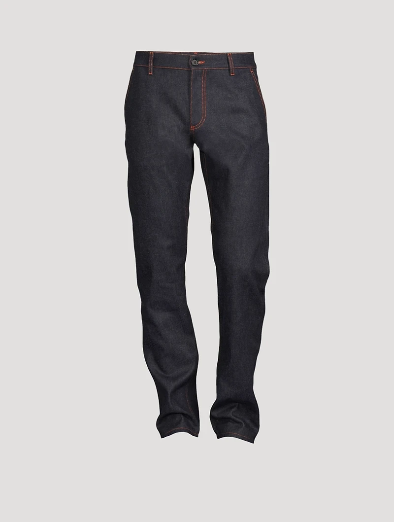 Contrast Stitch Straight-Leg Jeans