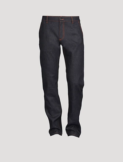 Contrast Stitch Straight-Leg Jeans