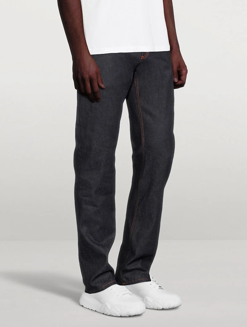 Contrast Stitch Straight-Leg Jeans