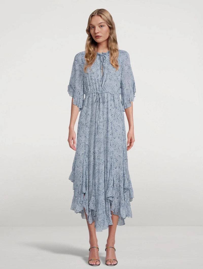 Harmony Flutter-Sleeve Godet Midi Dress