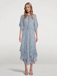 Harmony Flutter-Sleeve Godet Midi Dress