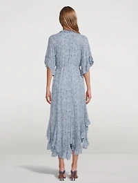 Harmony Flutter-Sleeve Godet Midi Dress