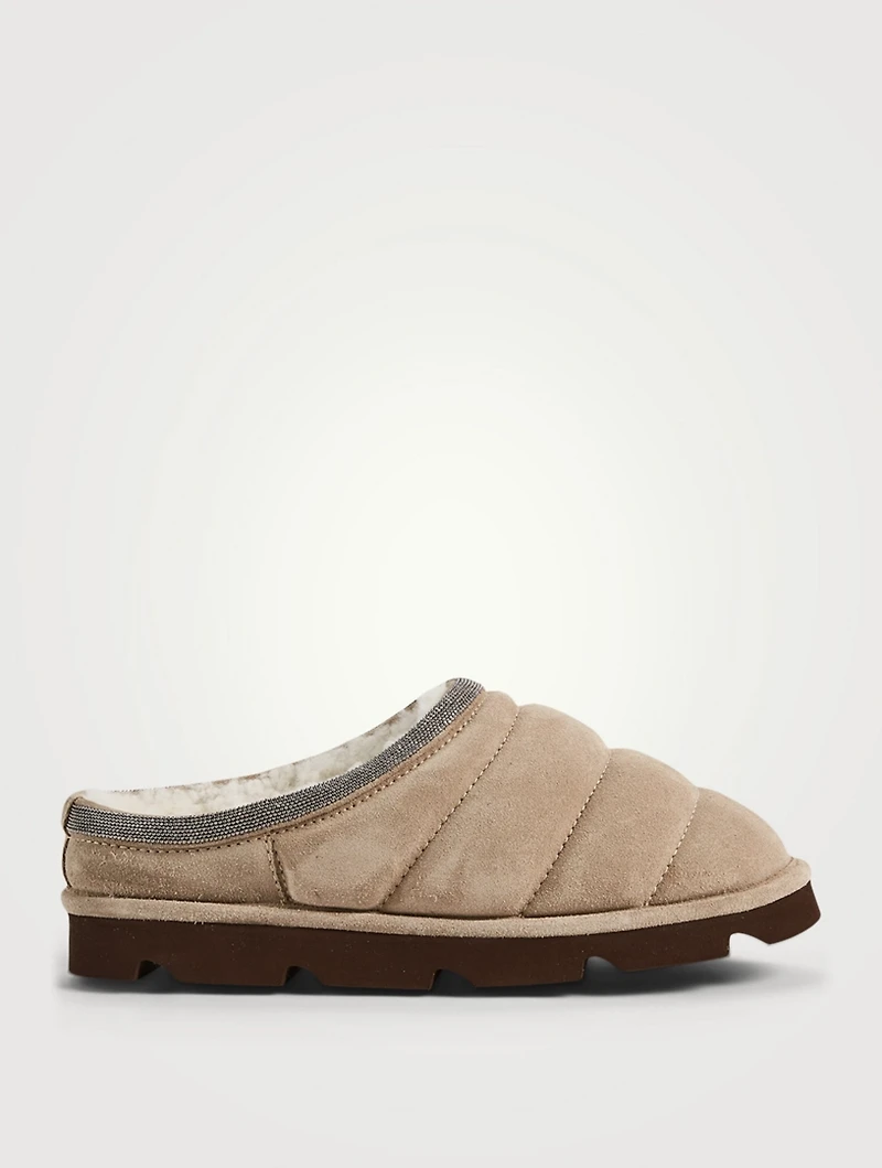 Shearling-Lined Padded Suede Slippers