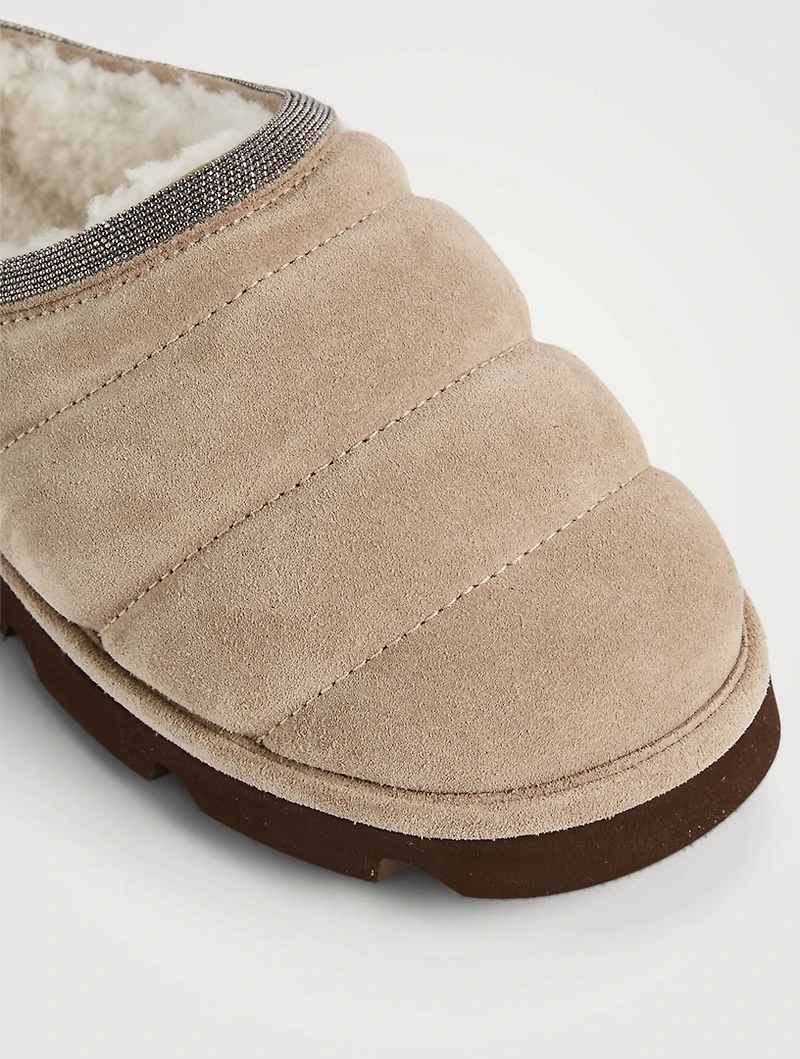 Shearling-Lined Padded Suede Slippers