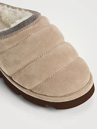 Shearling-Lined Padded Suede Slippers