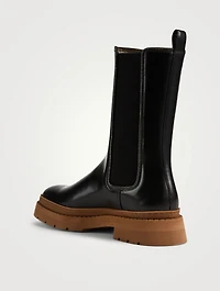 Leather Mid-Calf Chelsea Boots With Monili