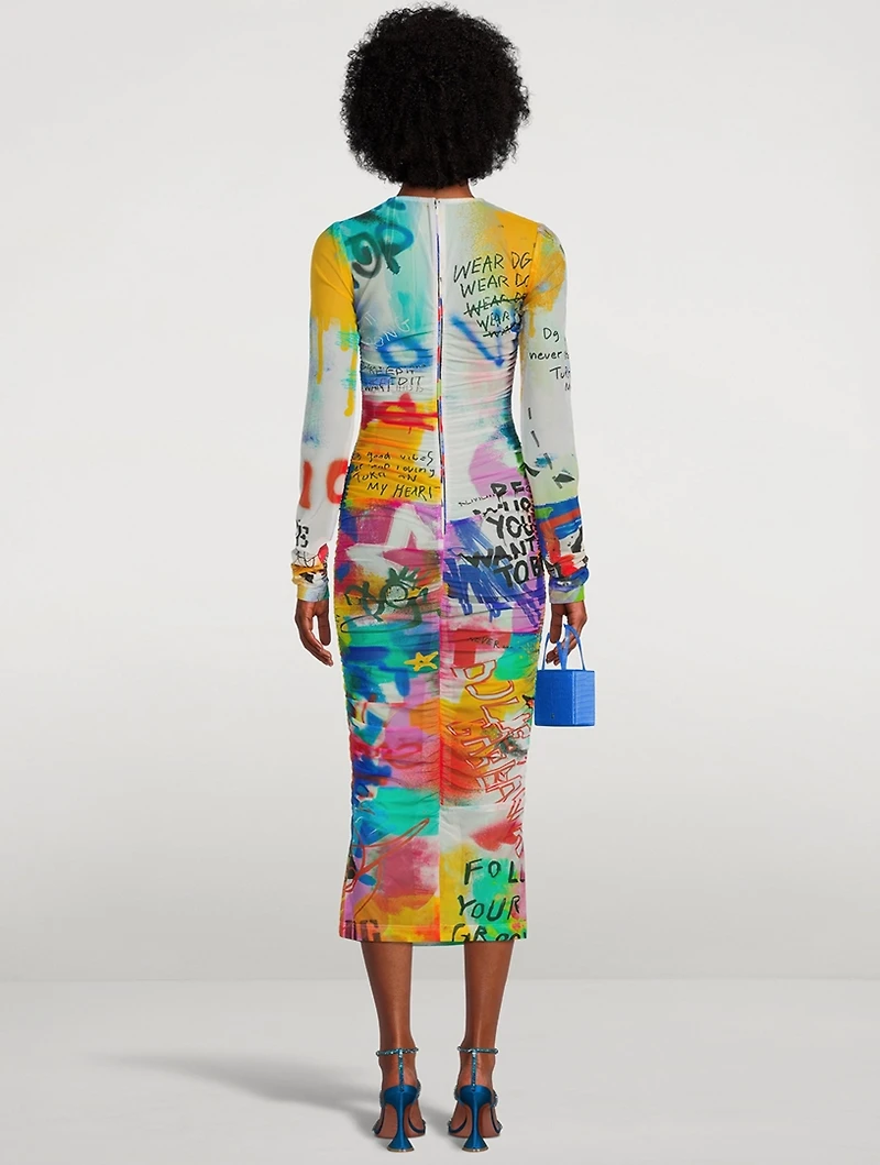 Tulle Midi Dress Graffiti Print