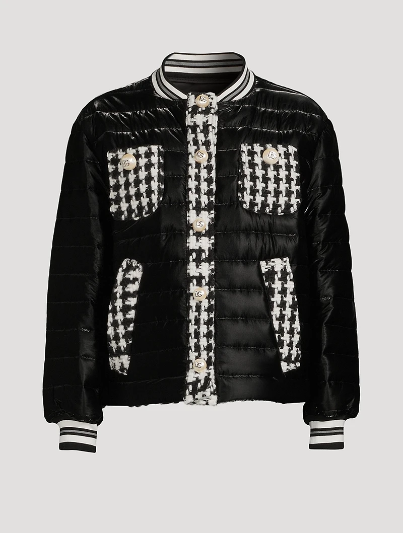 Quilted Jacket With Houndstooth Detail