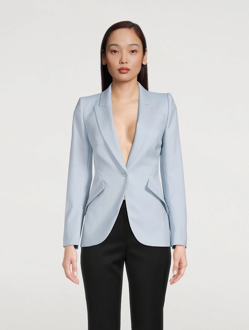 Wool Peak-Shoulder Blazer