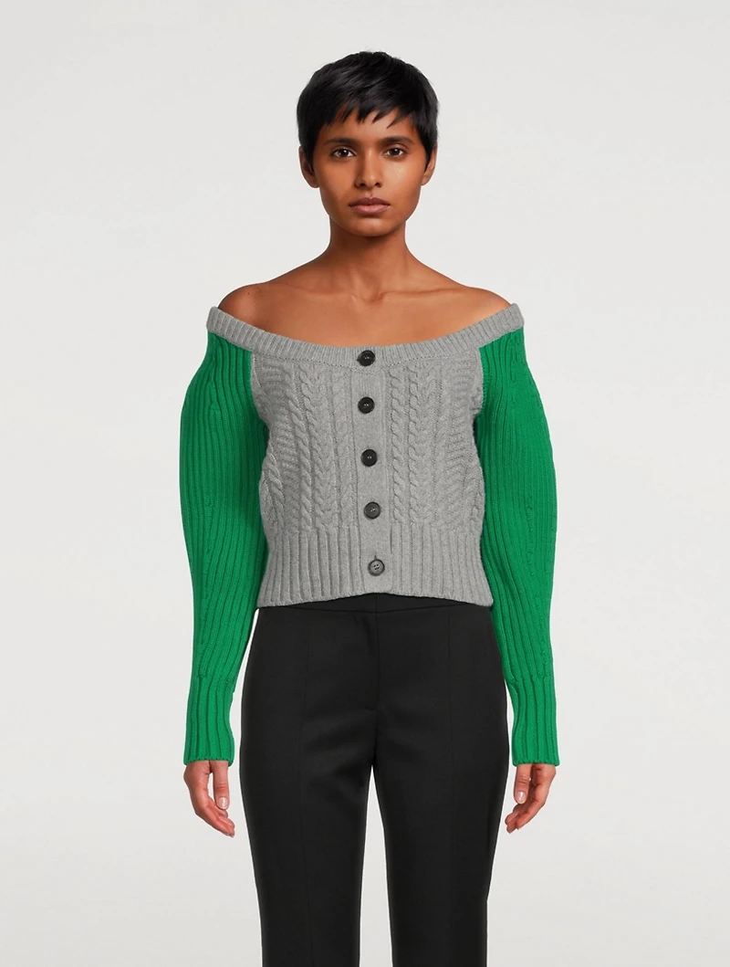 Two-Tone Cable Knit Cardigan
