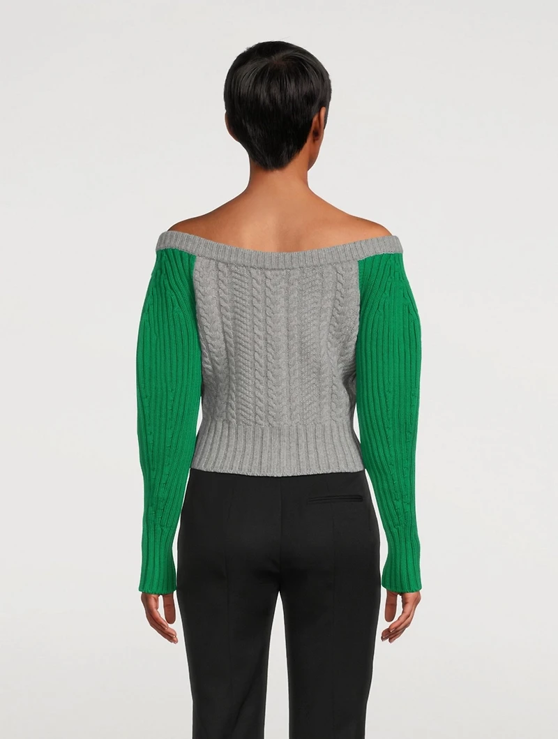 Two-Tone Cable Knit Cardigan