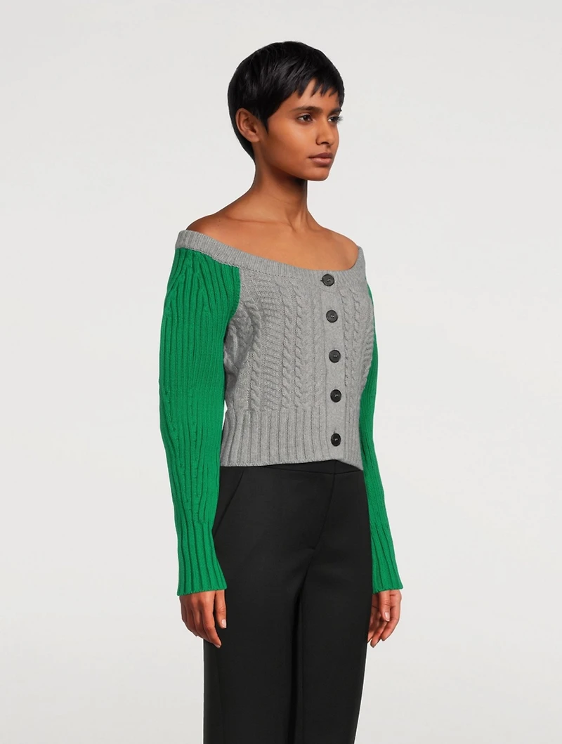 Two-Tone Cable Knit Cardigan