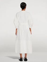 Pleated Zip-Front Midi Dress With Belt