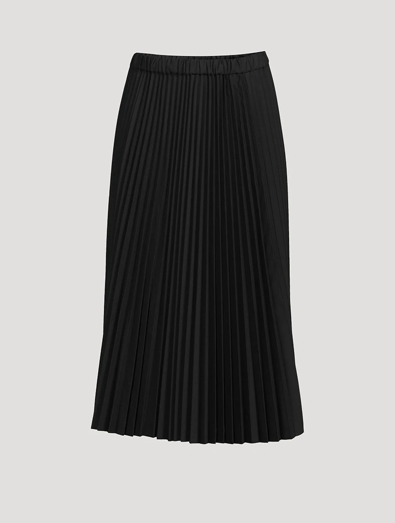 Wool Stretch Pleated Midi Skirt