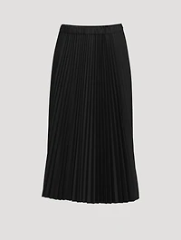 Wool Stretch Pleated Midi Skirt