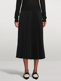 Wool Stretch Pleated Midi Skirt