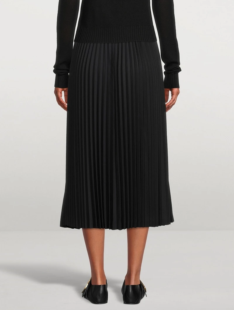 Wool Stretch Pleated Midi Skirt