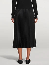Wool Stretch Pleated Midi Skirt